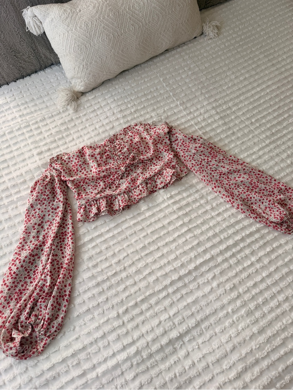 Lush Pink Floral Long Sleeve Crop Top
